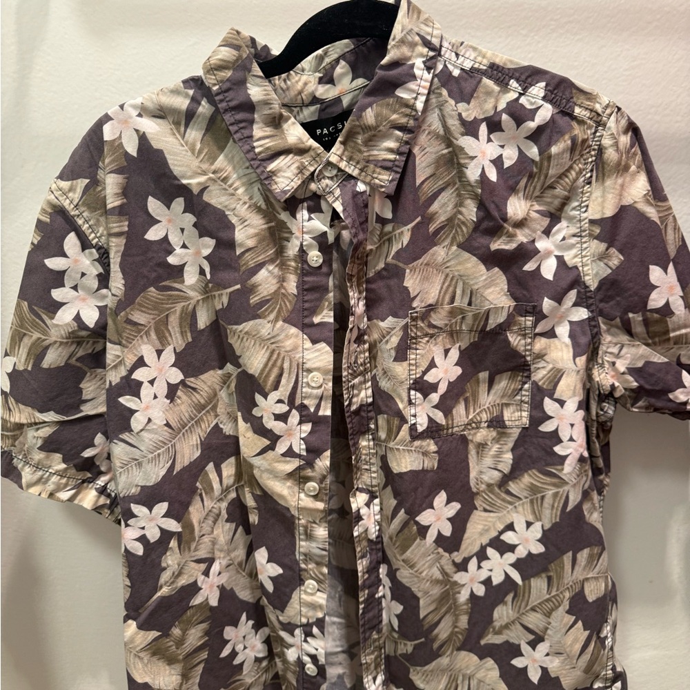 PacSun Tropical Floral Men's Shirt - Brown, Green & White